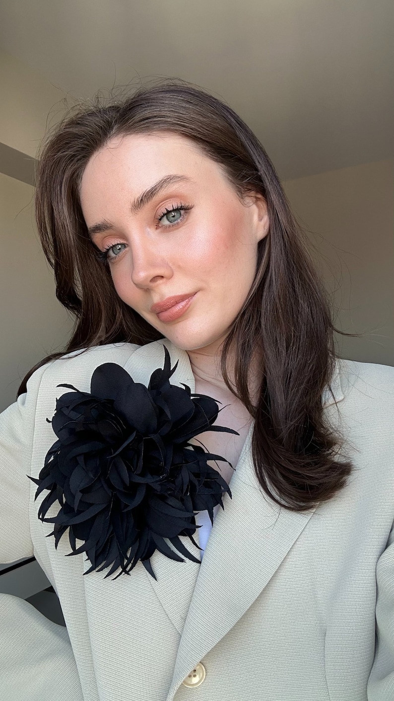 Oversized Black Flower Brooch