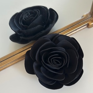 Black Silk Rose Large Brooch