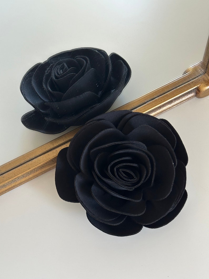 Black Silk Rose Large Brooch
