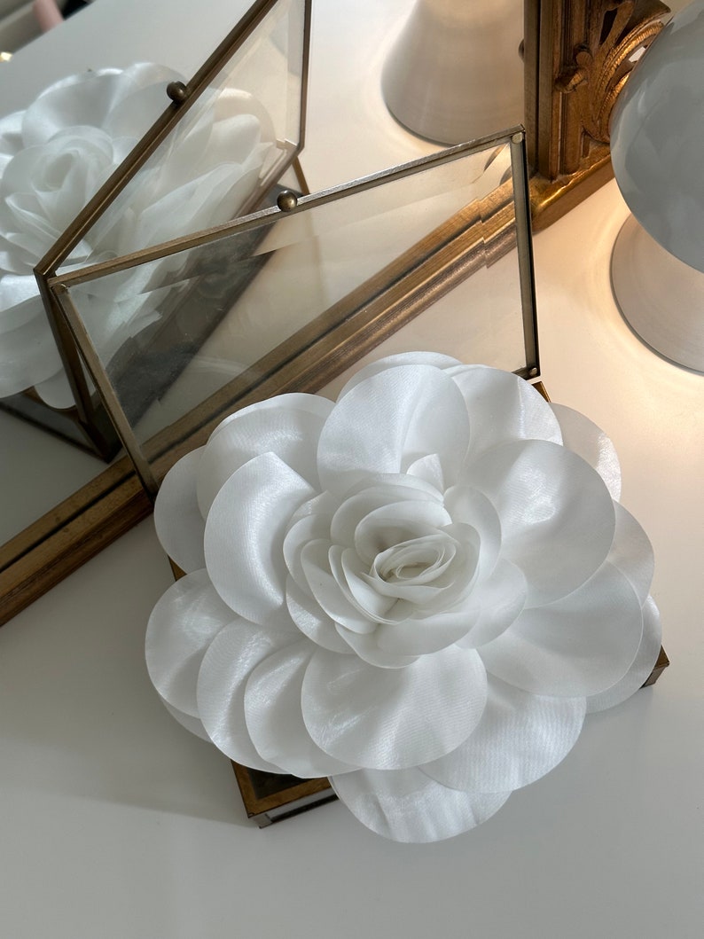 Oversize White Fabric Flower Brooch