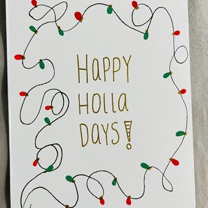 Cartão de férias feliz Holla Days, cartões de Natal, cartão pintado à mão
