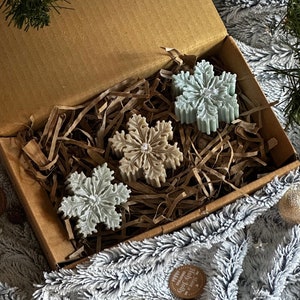 3er-Pack Schneeflockenkerzen, Bio-Soja-Weihnachtskerze, Dekokerze, Duftkerze, Weihnachtsbaumgeschenk, handgefertigt.