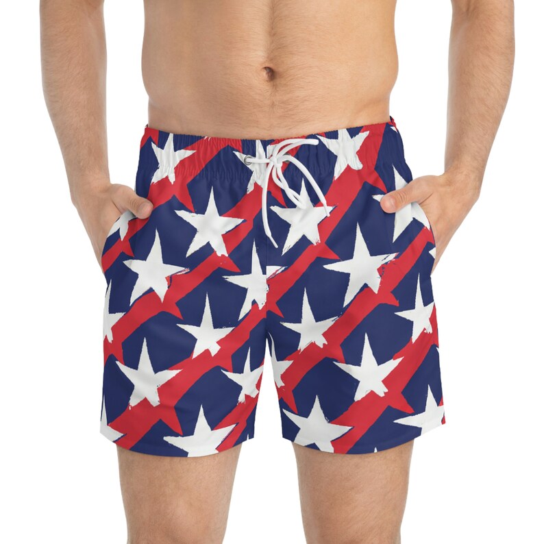 Cllios USA Flag Swim Trunks For Men 4th Of July Board Shorts With Compression Liner Quick Dry Bathing Suits Independence Day Patriotic Beach Shorts