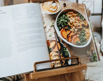 Wooden Cookbook Stand with Brass Hardware | Vintage Kitchen Recipe Holder