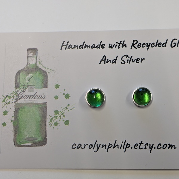 Gordon's Gin green glass and solid silver bezel set earrings