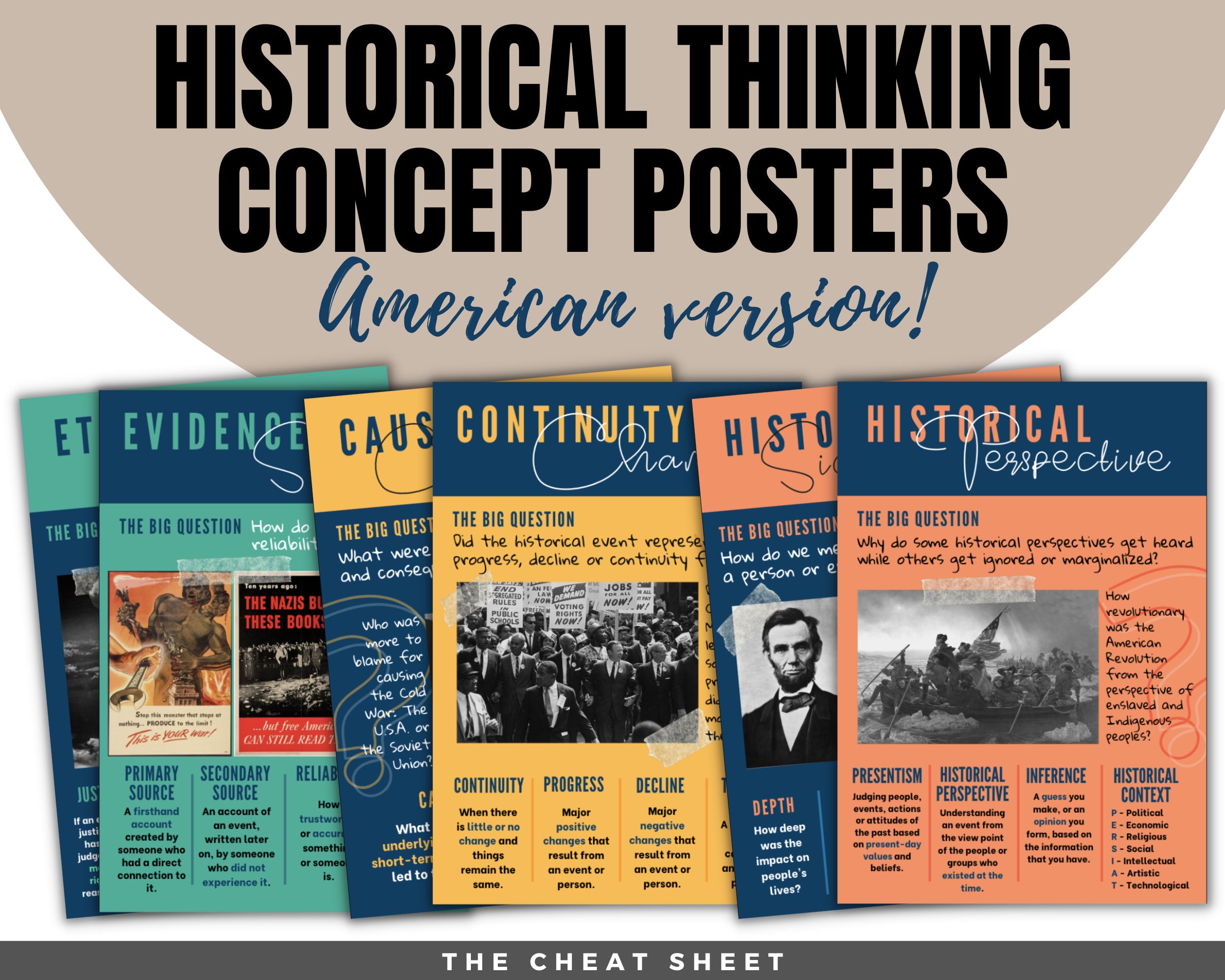 Historical Thinking Concepts Posters - American Version! Posters for the High School or Middle School History Classroom - A Set of 6 Posters