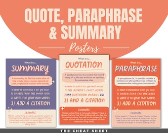 Posters de citations, de paraphrases et de résumés ; Des posters pour la classe d&#39;anglais du lycée ou du collège ! Un lot de 3 affiches