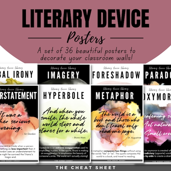 Literary Device Posters for the High School or Middle School English Classroom! A Set of 36 Posters