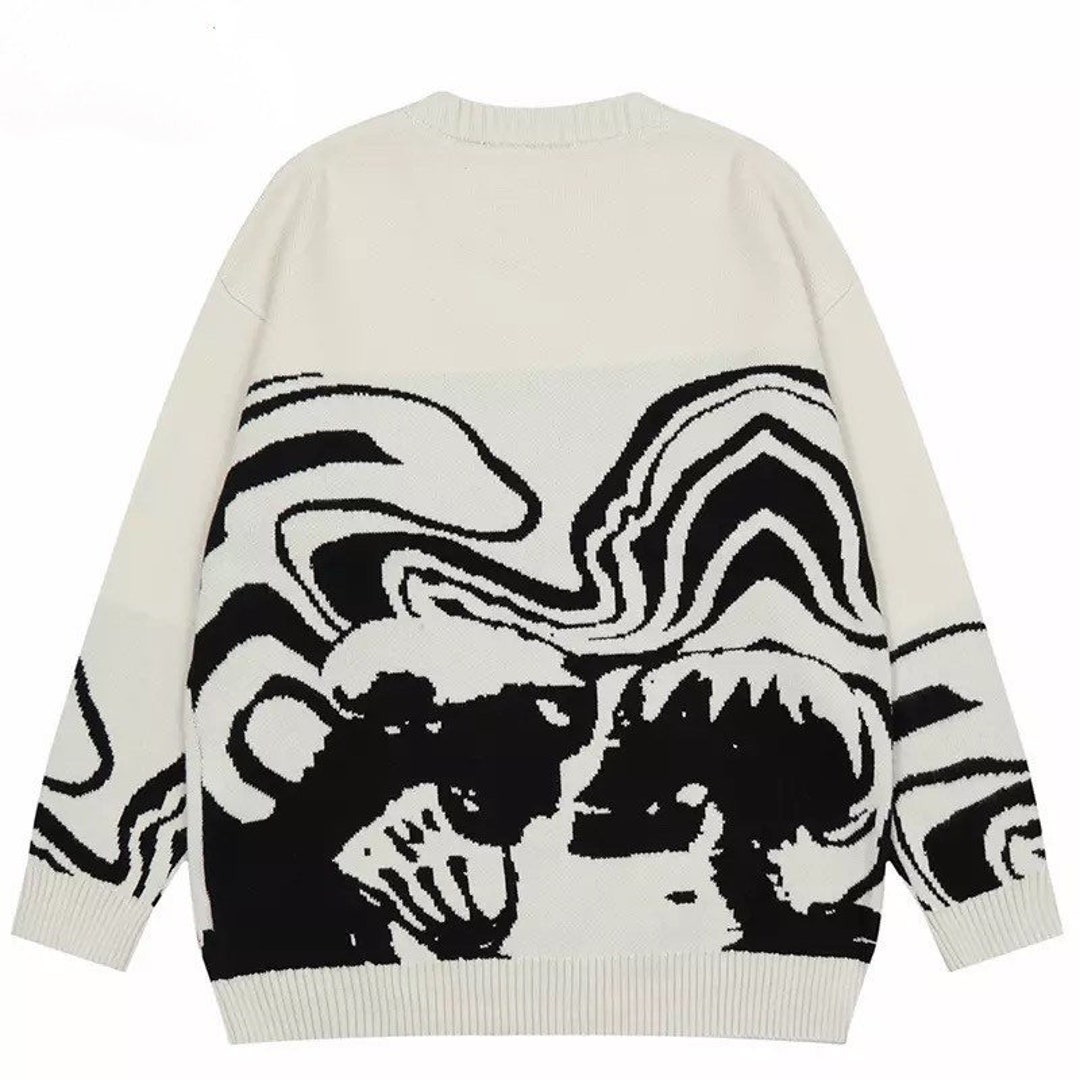 Skull Graphic Knitted Sweater Streetwear Unisex Jumper Etsy