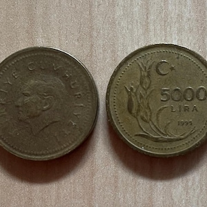Turkey turkiye cumhuriyeti 5000 lira 1995 coin .