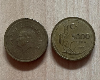 トルコ 1000 リラ コイン 1990 年製 Turkiye Cumhuriyeti