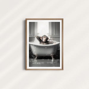 Monkey in the Bathtub - Funny Wall Art, Digital Print, Nursery Decor, Bathroom, Animal, Digital Art, Printable Wall Art