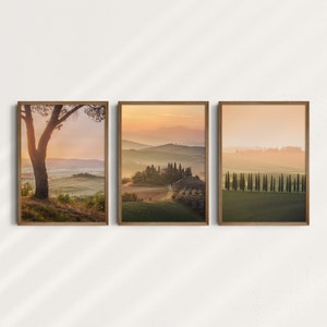 3-Piece Set Tuscany Vibes Prints, Printable Wall Art, Italy, San Quirico d&#39;Orcia, Val d&#39;Orcia, Cypresses, Farmhouse, Hills, Digital Download