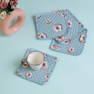Square Fabric Coasters, fabriqly, Reusable Fabric coaster,Handmade quilted padded coaster, dinning essentials, coasters set of 4, fabriqly