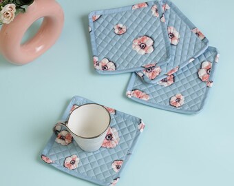 Square Fabric Coasters, fabriqly, Reusable Fabric coaster,Handmade quilted padded coaster, dinning essentials, coasters set of 4, fabriqly