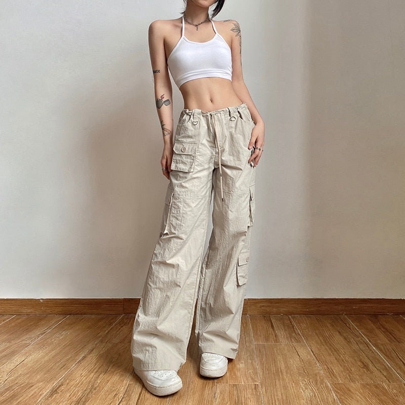 Shop Generic Casual Pants Women Cargo Korean Style Solid Spring Young Ladies  Elastic Waist Popular Street Wear Casual Simple Ins Cozy Cool-black Online