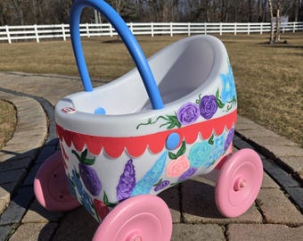 Customized Name and Flowers Little Tikes Classic Doll Buggy Toy
