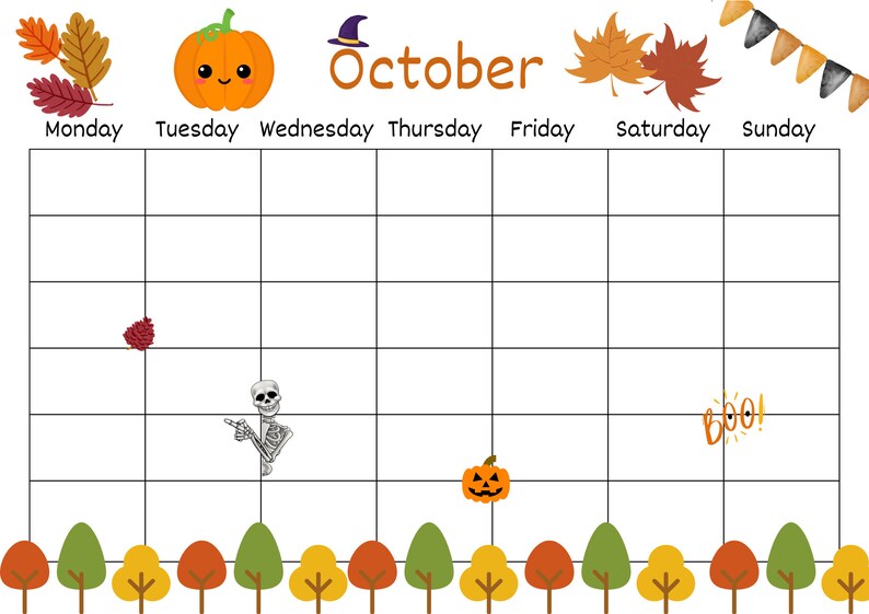 Kids Calendar, Fun Kids Calendar, Instant Printable Children's Calendar ...