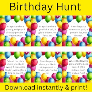 Birthday Treasure Hunt Clues: 24 Printable Cards (PDF) Indoor and Outdoor