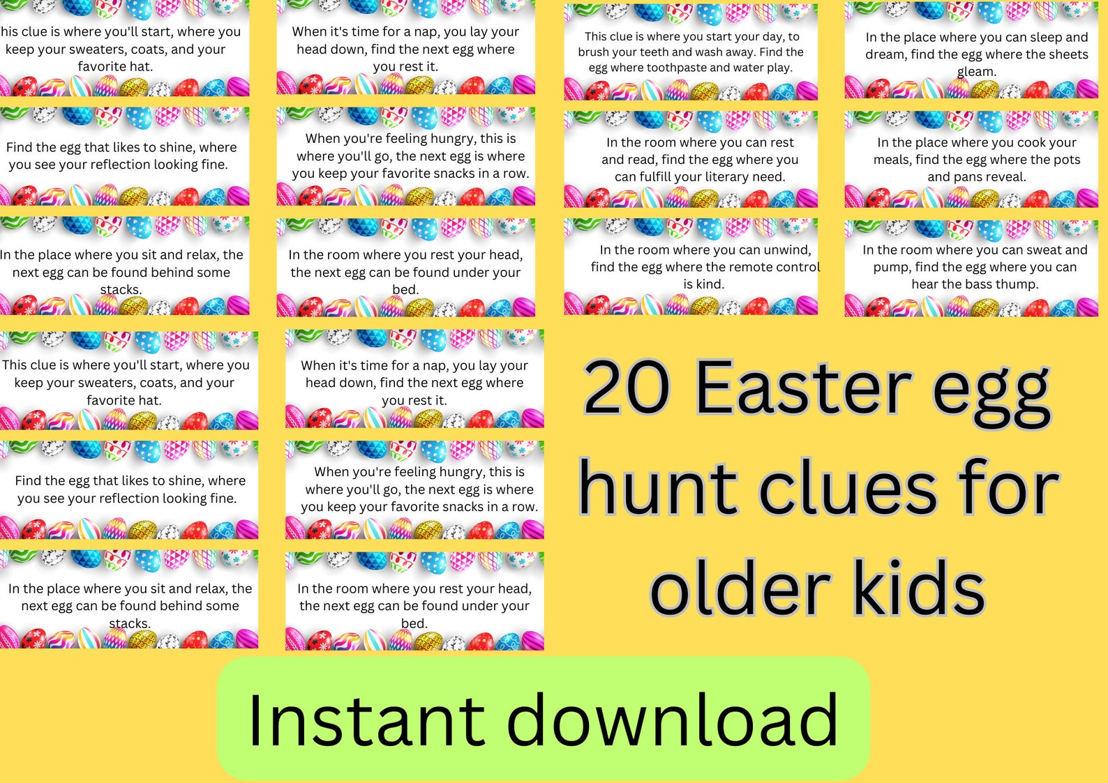 20 Easter Egg Hunt Clues for Older Kids. Easter Egg Scavenger Hunt for