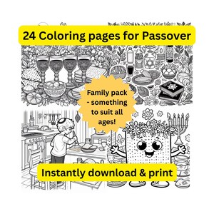24 Passover coloring pages, Passover print for the whole family, Passover family activity, Passover colouring pages, Passover printable