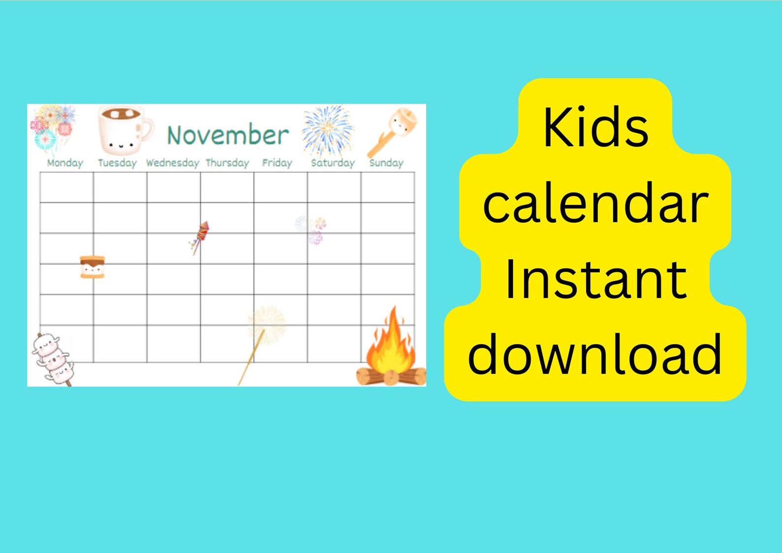 Kids Calendar, Fun Kids Calendar, Instant Printable Children's Calendar ...