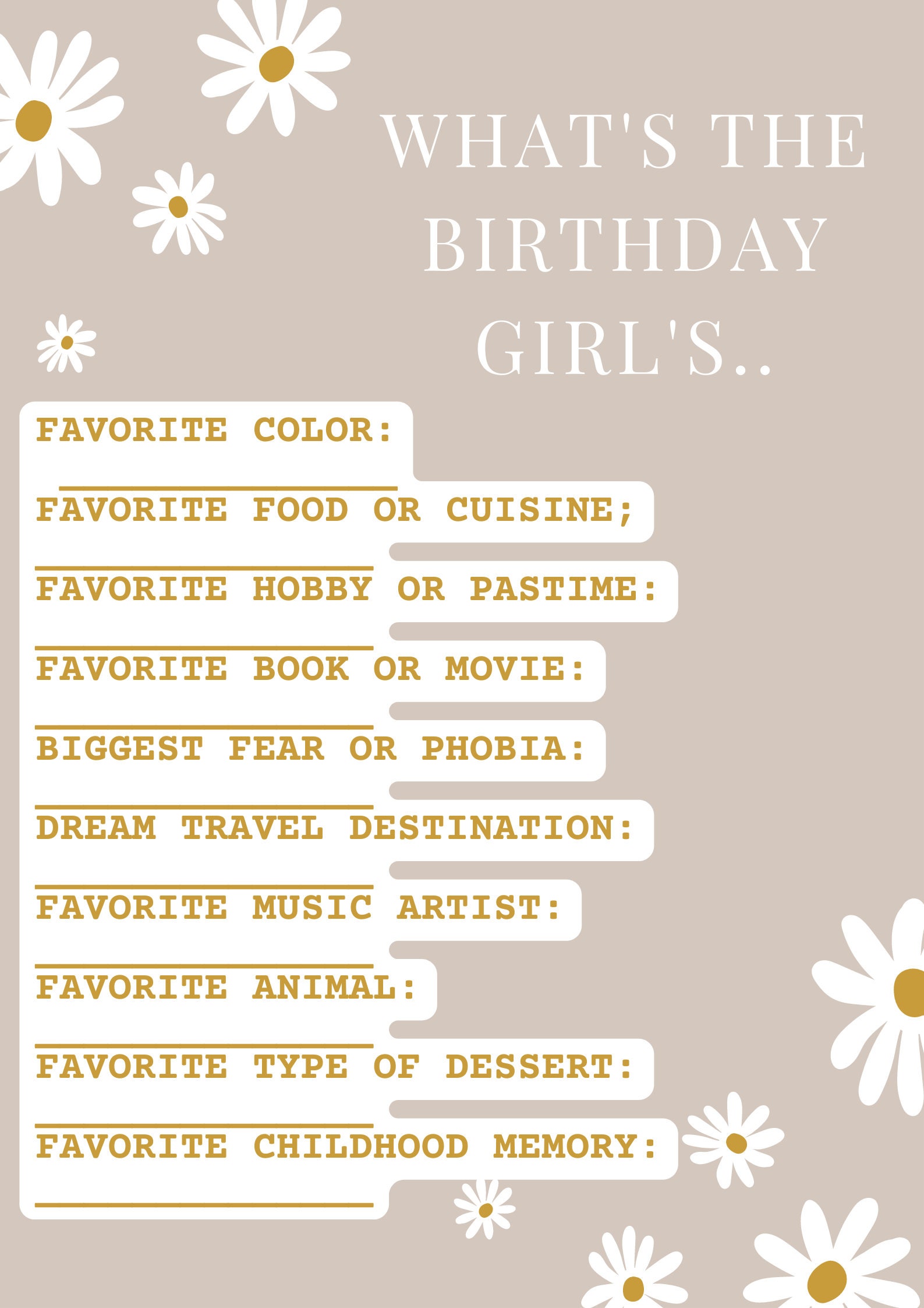 Who Knows the Birthday Girl Best Instant Download and Printable ...