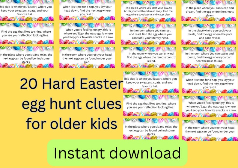Easter Egg Hunt Clues Easy Medium and Hard Over 60 Clues Included Plus ...