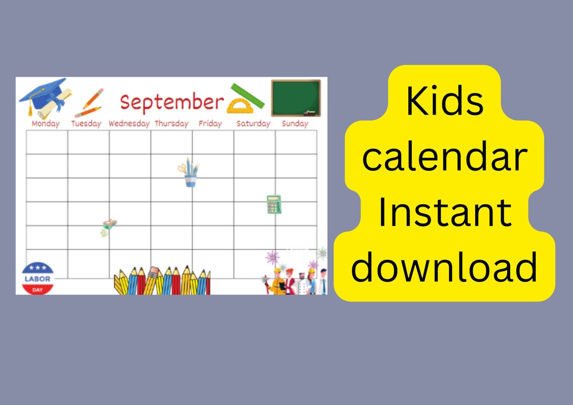 Kids Calendar, Fun Kids Calendar, Instant Printable Children's Calendar ...