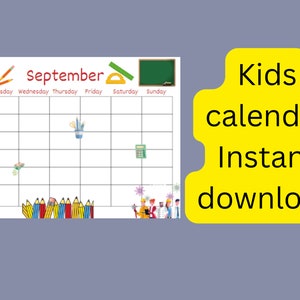 Kids Calendar, Fun Kids Calendar, Instant Printable Children's Calendar ...