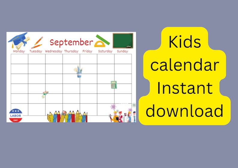 Kids Calendar, Fun Kids Calendar, Instant Printable Children's Calendar ...