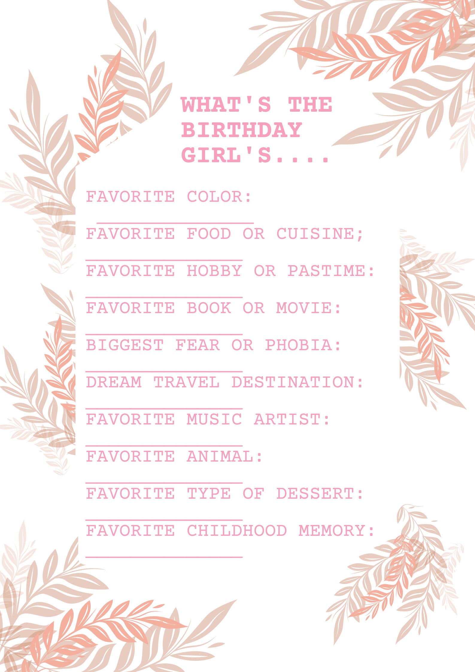Who Knows the Birthday Girl Best Instant Download and Printable ...