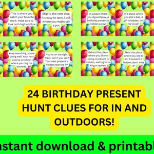 Indoor and Outdoor Birthday  Hunt,  Birthday Scavenger Hunt, 24 Treasure Hunt Birthday Clues, Kids Treasure Hunt Clues, Birthday Printable