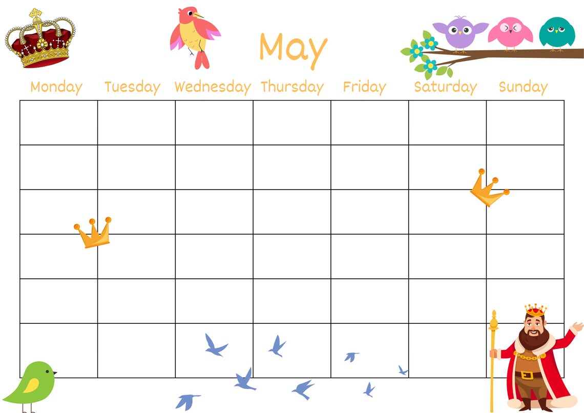 Kids Calendar, Fun Kids Calendar, Instant Printable Children's Calendar ...