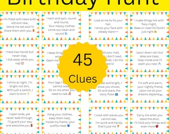 Pistas para la búsqueda del tesoro de cumpleaños: 45 acertijos con rimas, juego infantil de interior (Descargar PDF)