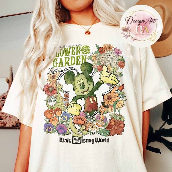 Epcot Flower & Garden Festival 2023 shirt, Custom character Mickey Minnie Figment floral shirt, Epcot center 1982 shirt, Disney world shirts