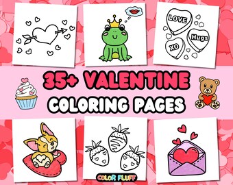 35 páginas para colorear de San Valentín para adultos y niños, diseños atrevidos y fáciles de imprimir digitalmente, animales adorables, dulces de Color Fluff