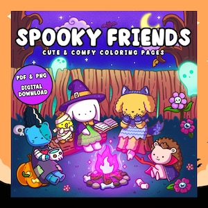 Halloween-målarbilder: Spöklika vänner och mysiga stunder - 35 sidor (digital nedladdning)