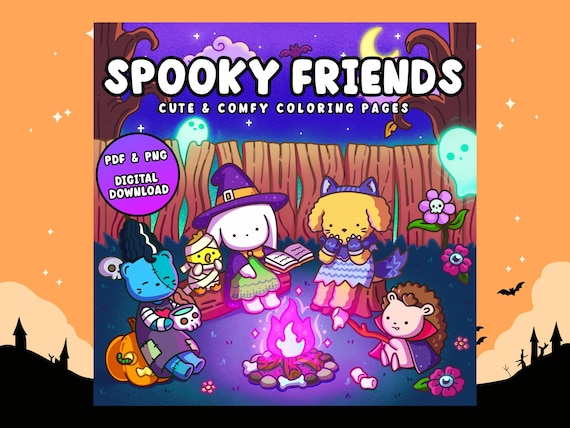 Halloween Coloring Pages: Spooky Friends and Hygge Moments - 35 pages (Digital Download)