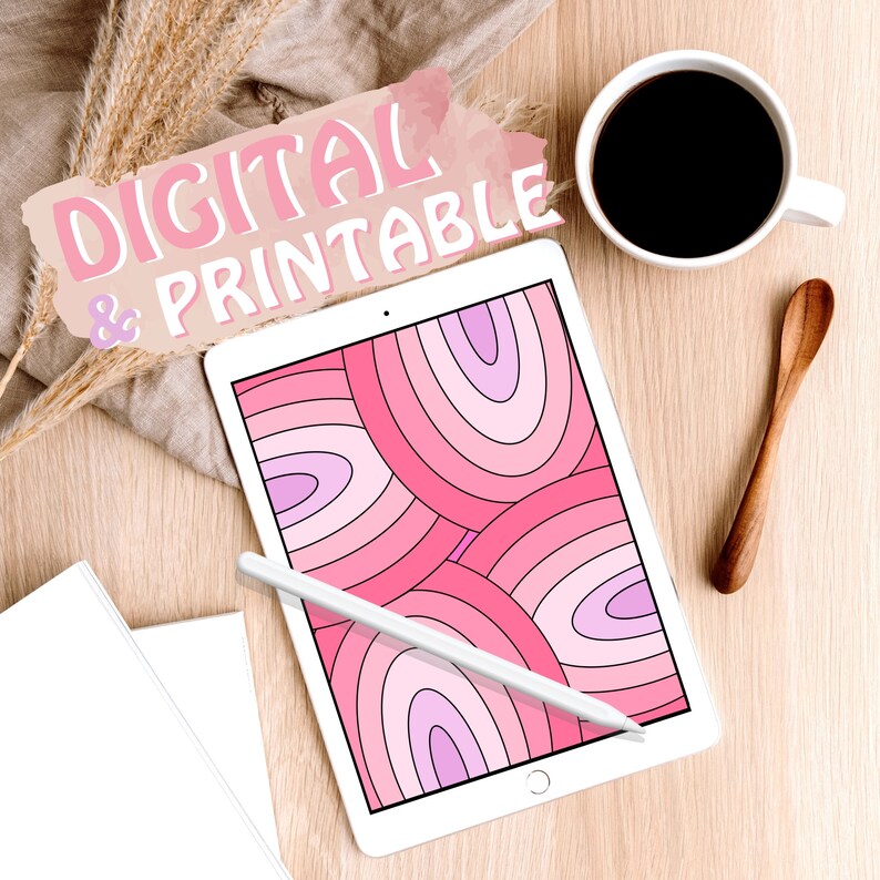 Digital and printable coloring pages for iPad, procreate, print on demand. Easy, relaxing patterns coloring pages by Color Fluff. Geometric designs, art therapy, stress relief, mindful coloring for adults, children, seniors, teens. Digital Download
