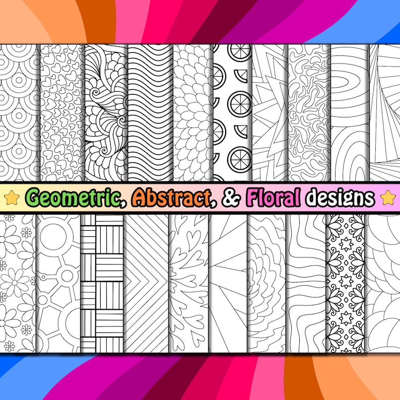 55 relaxing coloring pages to print and color by hand or color digitally on iPad using procreate. Mandalas, Geometric, abstract, and floral designs. Mindful coloring pages for relaxation and stress relief. Amazing patterns, art therapy by Color Fluff