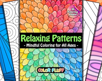 55 Relaxing Patterns Coloring Pages for All Ages Digital and Printable | Mindful, Geometric, Abstract, Floral coloring pages by Color Fluff