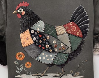 Chicken Patchwork PNG: Vintage Cottage Fall Design (Digital Download)