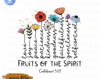 Fruits of the Spirit PNG, Wildflowers png, Bible verse PNG, Jesus screen print transfers ready, Retro God Sublimation, Religious PNG Files