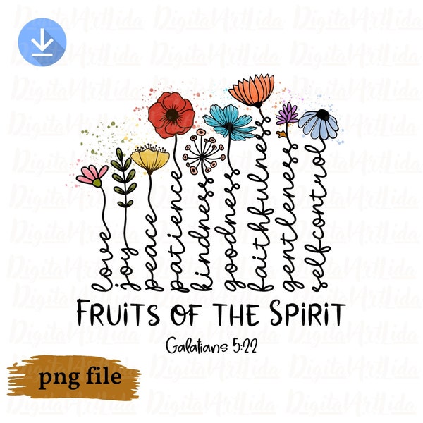 Fruits of the Spirit PNG, Wildflowers png, Bible verse PNG, Jesus screen print transfers ready, Retro God Sublimation, Religious PNG Files