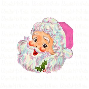 Vintage Pink Santa PNG: Christmas Clipart Graphic, Retro Claus Sublimation, Vintage Holiday Greeting Card Digital Download