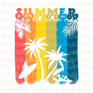 Summer PNG, Summer Beach Png design download, Palm Trees Sunset Png, Retro Summer Sublimation screen print transfer, Summer T-Shirt Design