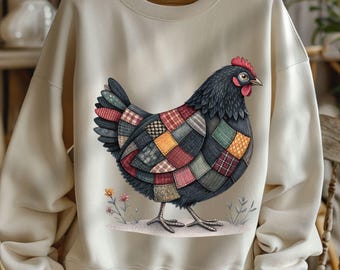Chicken Patchwork PNG: Vintage Cottage Fall Design (Digital Download)