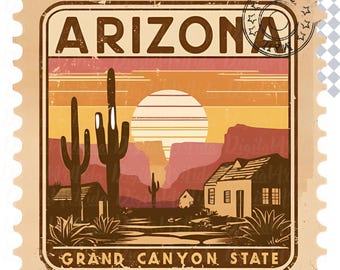 Arizona State Stamp Design: Vintage Distressed PNG (Digital Download for Sublimation)