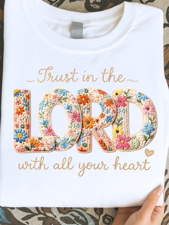 Trust The lord Faux Yarn Crochet Png, Retro Floral Religious Sublimation, Floral Christian Knitted Shirt, Boho Cottagecore Digital download